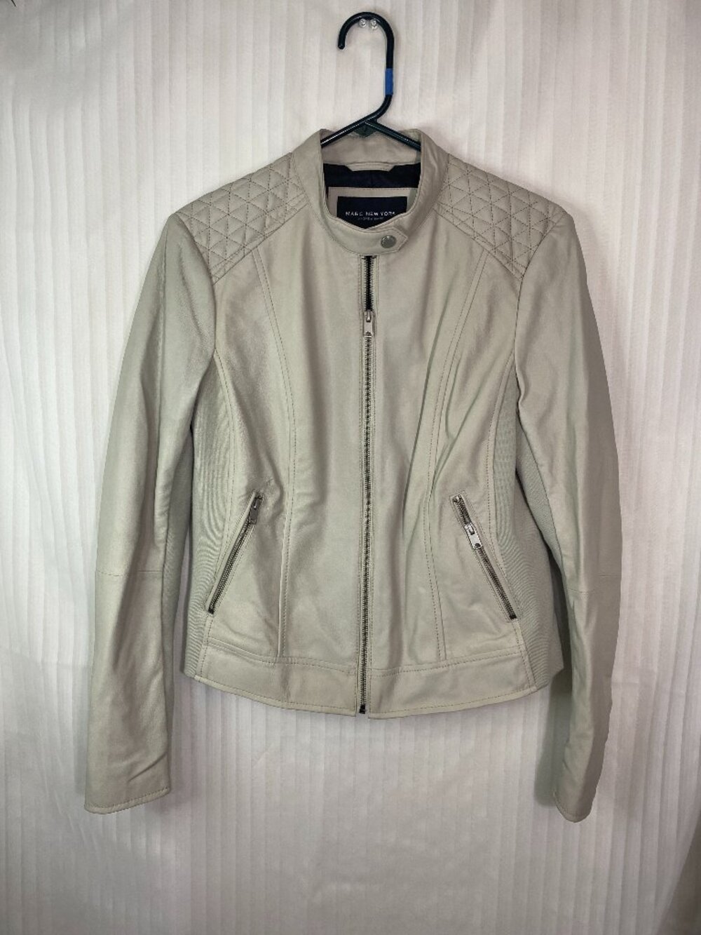 Marc New York Andrew Marc Women's Faux Leather Moto Jacket Beige Cream Size M